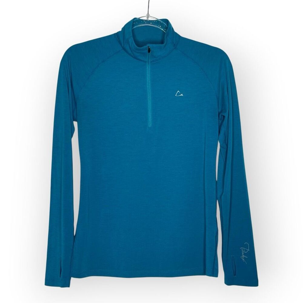 Paradox Pullover Teal Merino Wool Blend 1/4 Zip Baselayer Thumb Hole Women Small